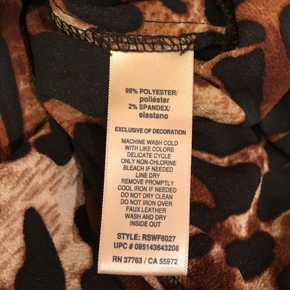 Rafaella Animal Print Tunic Top Womens Size Large Brown Black Faux Leather Trim - Picture 15 of 15